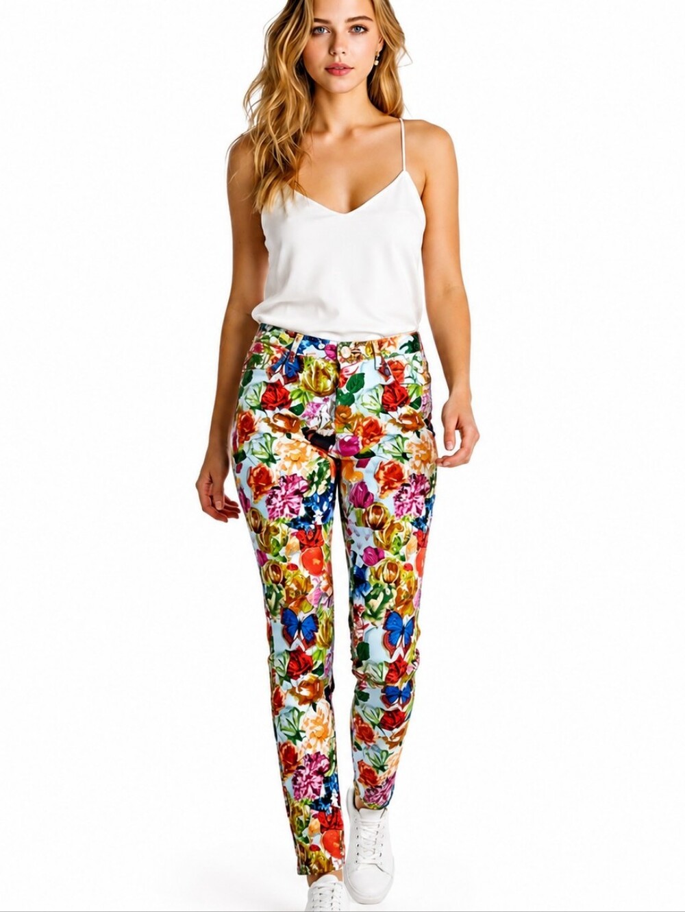 Alberto Makali Floral Butterfly Ankle Zip Pants NWT Size 10 Colorful Statement